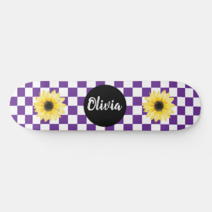 Gepersonaliseerde Naam Checkerboard & Zonnebloem p Persoonlijk Skateboard