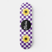 Gepersonaliseerde Naam Checkerboard & Zonnebloem p Persoonlijk Skateboard (Voorkant)