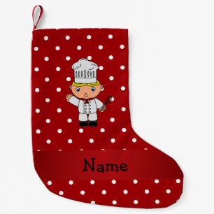Gepersonaliseerde naam chef-rode witte poka-punten kleine kerstsok