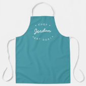 Gepersonaliseerde naam Chef vastgesteld jaar Blauw Schort (Voorkant)