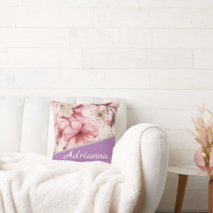 Gepersonaliseerde naam Chic Cherry Blossom Roze Kussen