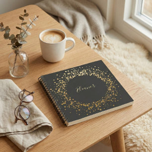 Gepersonaliseerde Naam Chic Gold Confetti Stippen Notitieboek