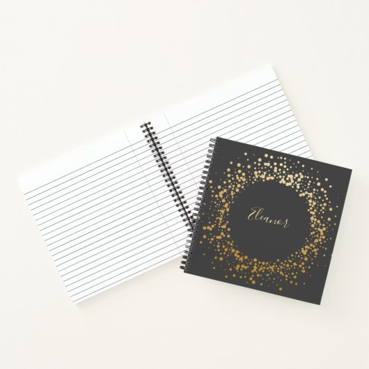 Gepersonaliseerde Naam Chic Gold Confetti Stippen  Notitieboek (Binnen)