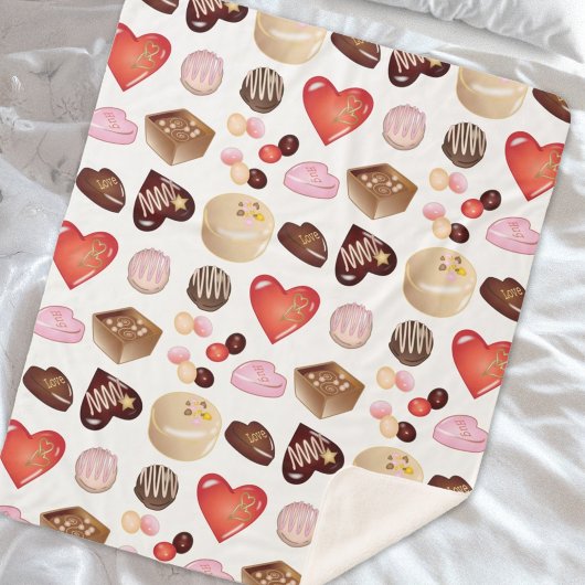 Gepersonaliseerde naam Chocolade Snoep Hart Patroo Sherpa Deken