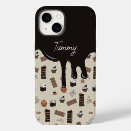 Gepersonaliseerde naam chocolade thema patroon Case-Mate iPhone 14 hoesje