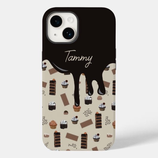Gepersonaliseerde naam chocolade thema patroon Case-Mate iPhone case (Achterkant)