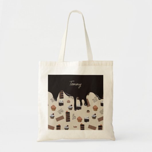 Gepersonaliseerde naam chocolade thema patroon tote bag (Voorkant)