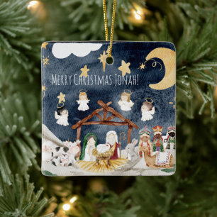 Gepersonaliseerde naam Christelijke Kinder kerst Keramisch Ornament