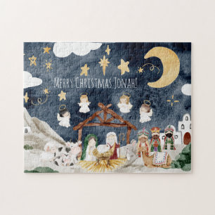 Gepersonaliseerde naam Christelijke Kinder kerst Legpuzzel