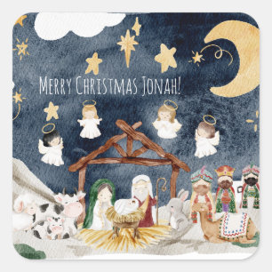 Gepersonaliseerde naam Christelijke Kinder kerst Vierkante Sticker