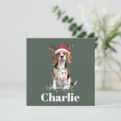 Gepersonaliseerde naam Christmas Beagle Hondenlief Feestdagenkaart (Staand voorkant)