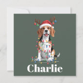 Gepersonaliseerde naam Christmas Beagle Hondenlief Feestdagenkaart (Voorkant)