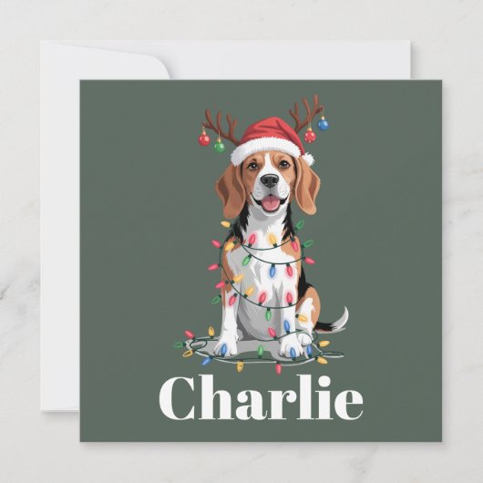 Gepersonaliseerde naam Christmas Beagle Hondenlief Feestdagenkaart (Voorkant)