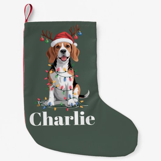 Gepersonaliseerde naam Christmas Beagle Hondenlief Kleine Kerstsok (Voorkant)
