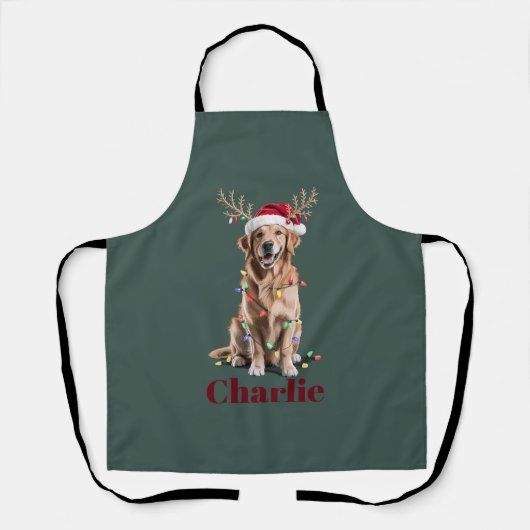 Gepersonaliseerde naam Christmas Golden Retriever  Schort (Voorkant)