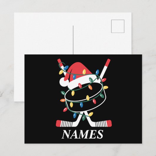 Gepersonaliseerde naam Christmas Hockey Xmas Santa Feestdagenkaart (Voorkant / Achterkant)