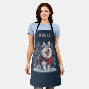 Gepersonaliseerde naam Christmas Husky Dog Magic Schort