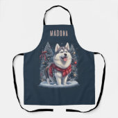 Gepersonaliseerde naam Christmas Husky Dog Magic Schort (Voorkant)