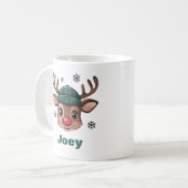 Gepersonaliseerde naam Christmas Reindeer Green Be Koffiemok (Voorkant links)