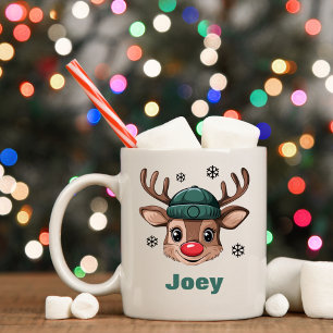 Gepersonaliseerde naam Christmas Reindeer Green Be Koffiemok