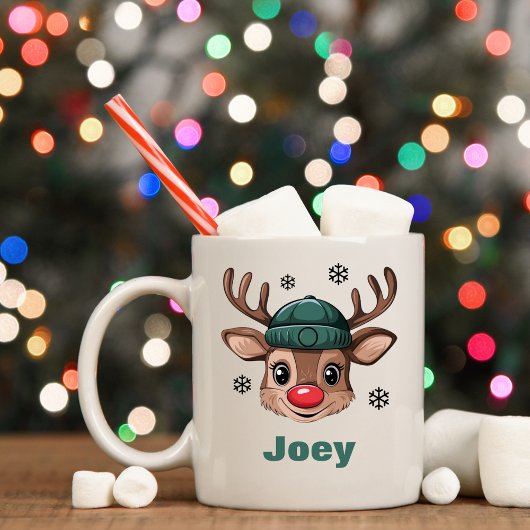 Gepersonaliseerde naam Christmas Reindeer Green Be Koffiemok