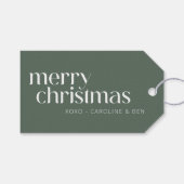 Gepersonaliseerde naam Christmas Sage Green Retro Cadeaulabel (Voorkant (Horizontaal))