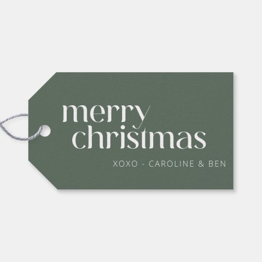 Gepersonaliseerde naam Christmas Sage Green Retro Cadeaulabel (Achterkant Horizontaal)