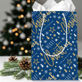 Gepersonaliseerde naam Christmas Script Blue Faux  Medium Cadeauzakje