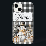 Gepersonaliseerde naam Christmas Snowman Case-Mate iPhone 14 Hoesje<br><div class="desc">Mooi zwart en bezoekt kleurenschema met een zeer vrolijke sneeuwman.</div>