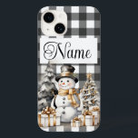 Gepersonaliseerde naam Christmas Snowman Case-Mate iPhone 14 Hoesje<br><div class="desc">Mooi zwart en bezoekt kleurenschema met een zeer vrolijke sneeuwman.</div>