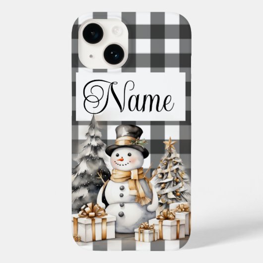 Gepersonaliseerde naam Christmas Snowman Case-Mate iPhone Case (Achterkant)