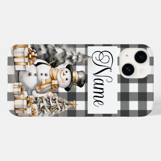Gepersonaliseerde naam Christmas Snowman Case-Mate iPhone Case (Achterkant (horizontaal))