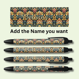 Gepersonaliseerde naam Classic Floral Zwarte Inkt Pen