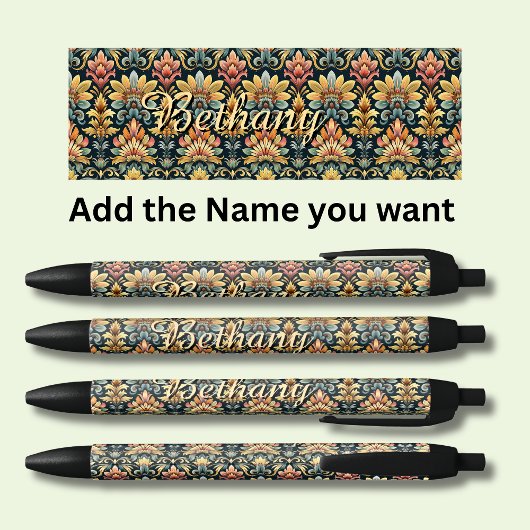 Gepersonaliseerde naam Classic Floral Zwarte Inkt Pen