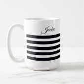 Gepersonaliseerde Naam Classic Zwart & Wit Strepen Koffiemok (Links)