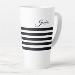 Gepersonaliseerde Naam Classic Zwart & Wit Strepen Latte Mok
