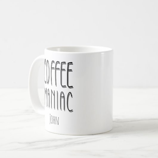 Gepersonaliseerde naam Coffee Maniac - Grappig Koffiemok (Voorkant links)