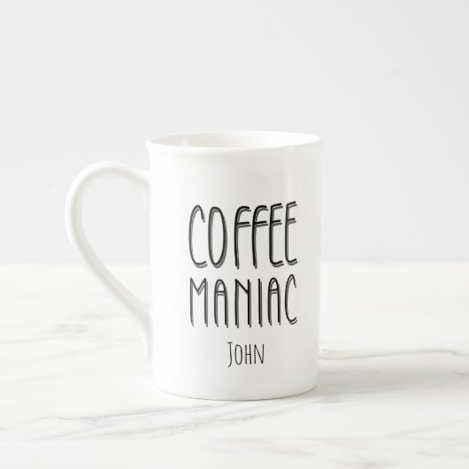 Gepersonaliseerde naam Coffee Maniac - Grappig Porselein Kop (Links)