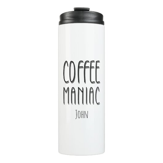 Gepersonaliseerde naam Coffee Maniac - Grappig Thermosbeker (Voorkant)