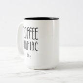 Gepersonaliseerde naam Coffee Maniac - Grappig Tweekleurige Koffiemok (Voorkant links)