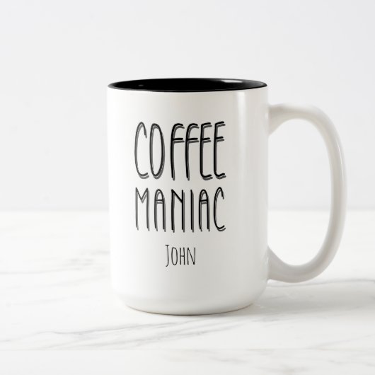 Gepersonaliseerde naam Coffee Maniac - Grappig Tweekleurige Koffiemok (Rechts)