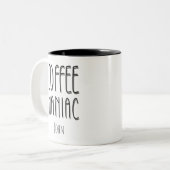 Gepersonaliseerde naam Coffee Maniac - Grappig Tweekleurige Koffiemok (Voorkant links)