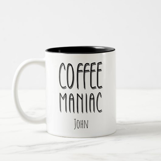 Gepersonaliseerde naam Coffee Maniac - Grappig Tweekleurige Koffiemok (Links)