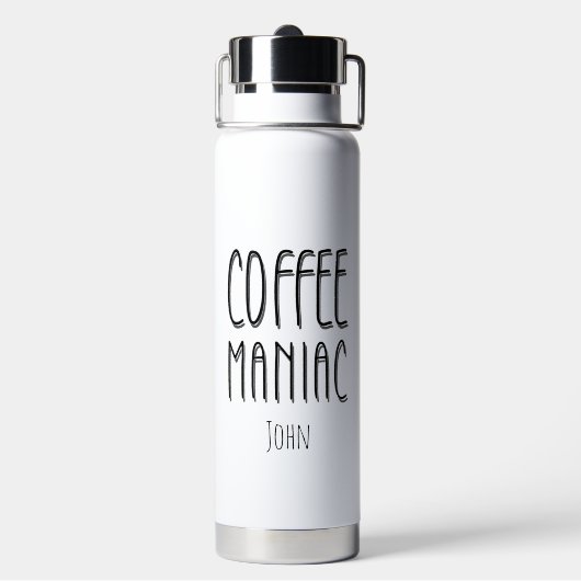 Gepersonaliseerde naam Coffee Maniac - Grappig Waterfles (Achterkant)