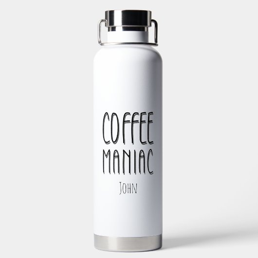 Gepersonaliseerde naam Coffee Maniac - Grappig Waterfles (Achterkant)