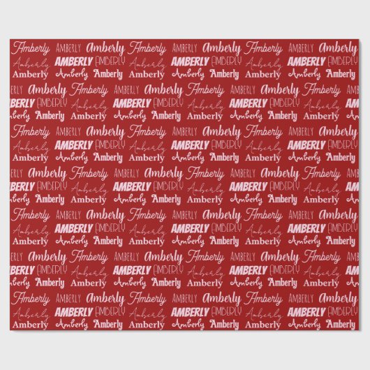 Gepersonaliseerde naam Collage Red Typografie Kers Cadeaupapier (Vlak)