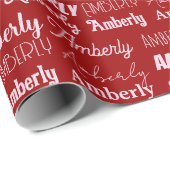 Gepersonaliseerde naam Collage Red Typografie Kers Cadeaupapier (Rol Hoek)