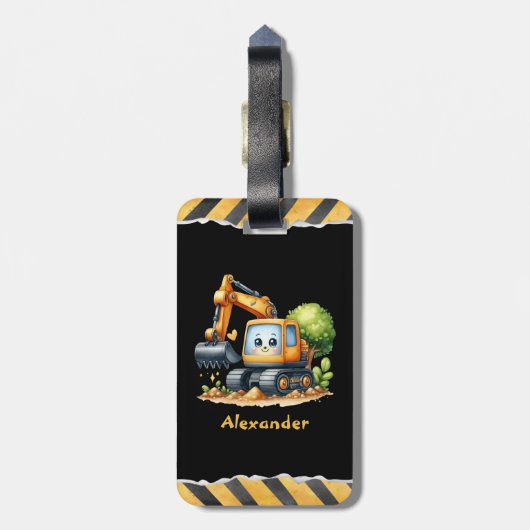 Gepersonaliseerde naam constructie voertuigen baby bagagelabel (Achterkant verticaal)