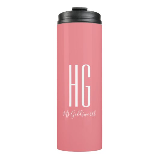 Gepersonaliseerde naam Coral Pink Monogram Thermosbeker (Voorkant)