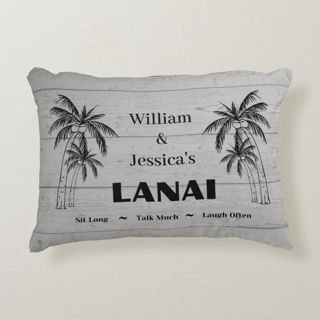 Gepersonaliseerde naam Custom Lanai tropische palm Accent Kussen (Voorkant)